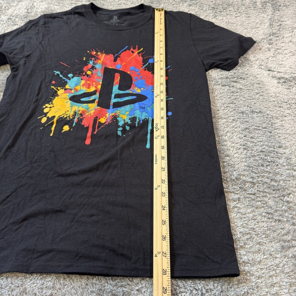 PlayStation Paint Splatter Graphic Tee Small Black Cotton Short Sleeve Shirt